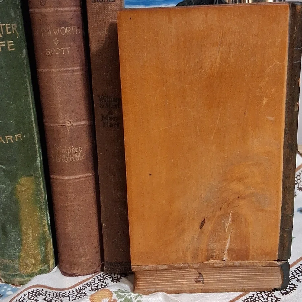 Vintage Books and Wood Carved Bookend